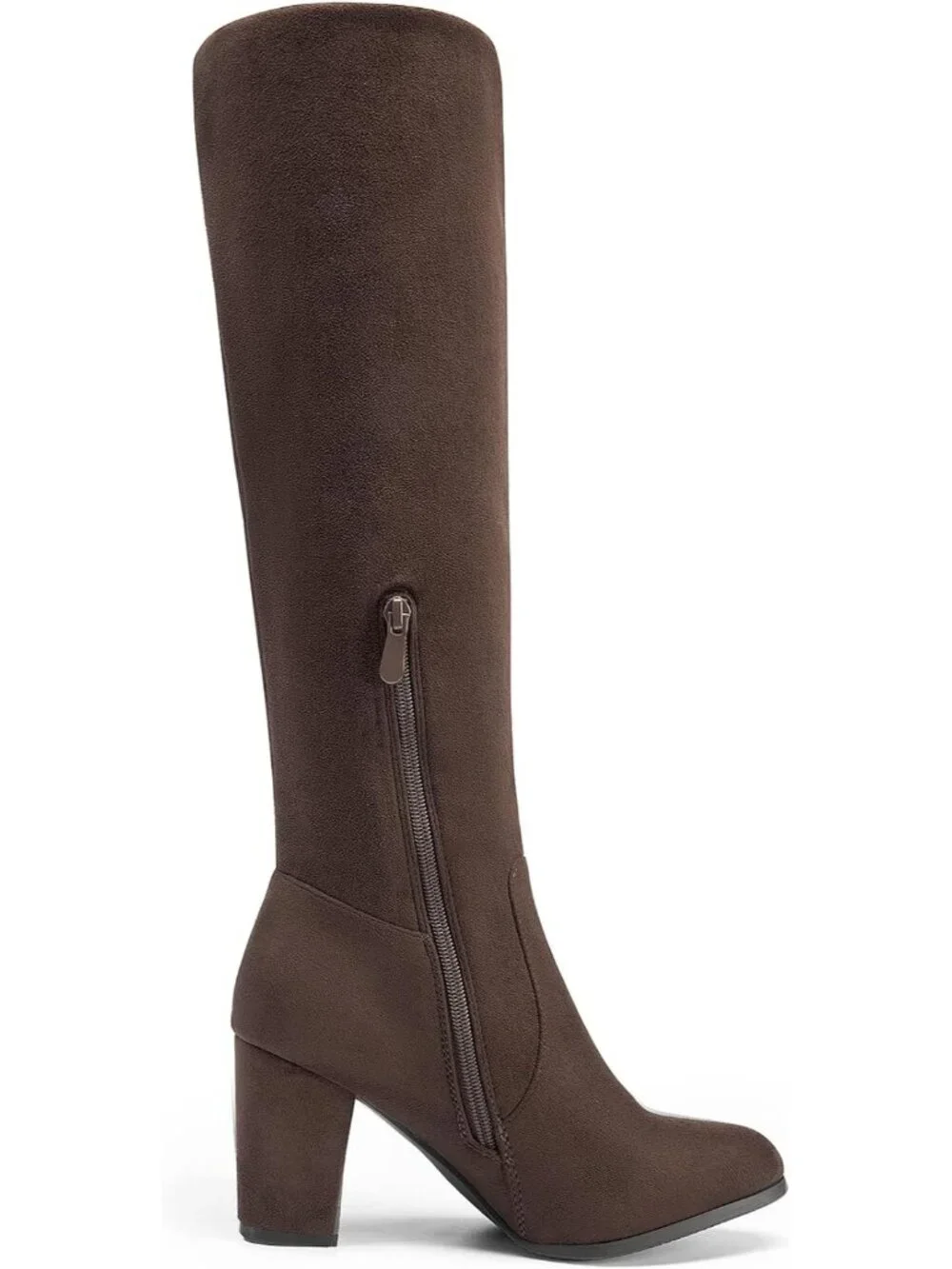 Women's Dark Brown Faux Fur Lined Square Toe Side Zipper Knee High Riding Boots